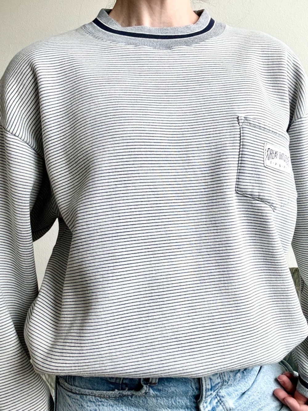 Vintage GAP striped oversized sweatshirt classic crewneck medium pocket - Picture 6 of 10